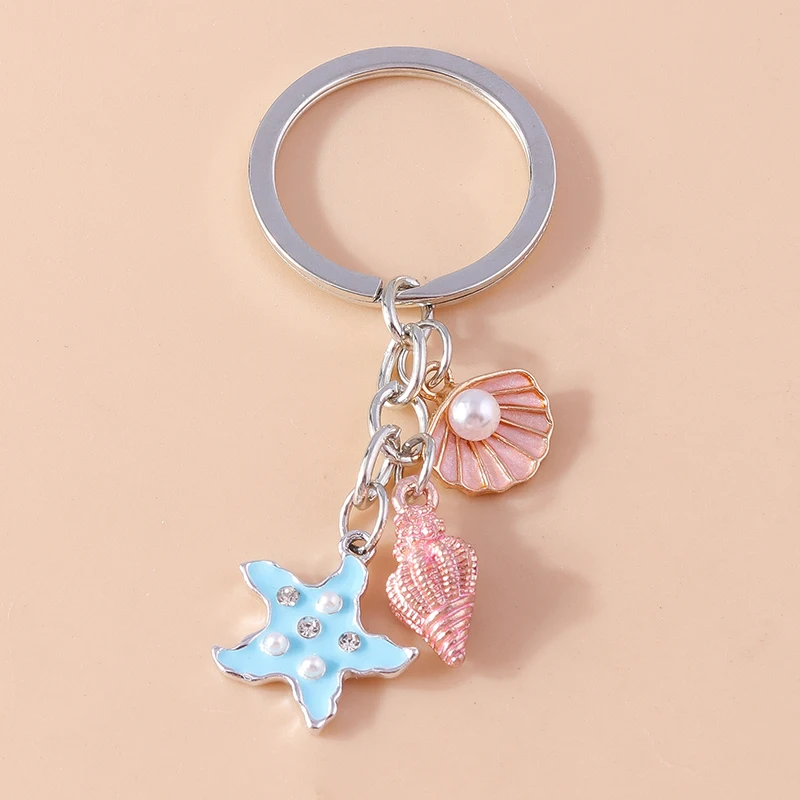 Hübsche Strand Muschel Seestern Schlüssel bund für Frauen Mädchen Meeres leben Schlüssel ring Anhänger Auto Schlüssel halter Handtasche Dekor Schmuck Geschenke – Detail 2