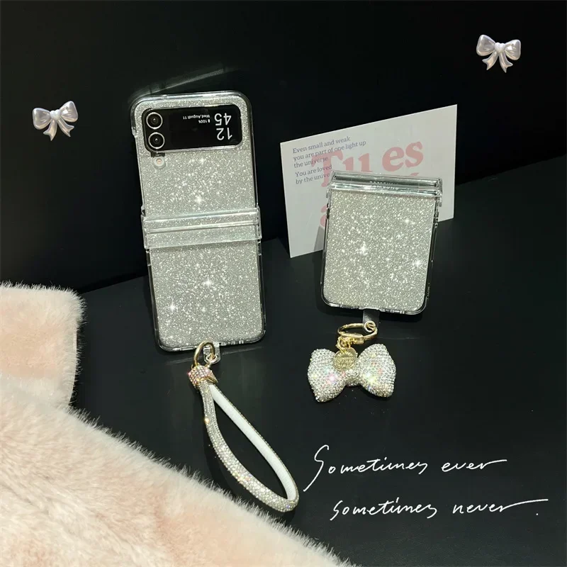 

Shiny Chain Bowknot Pendant Case for Samsung Galaxy Z Flip 5 4 3 Back Cover for ZFlip3 ZFlip4 ZFlip5 Hard Case Protective Shell