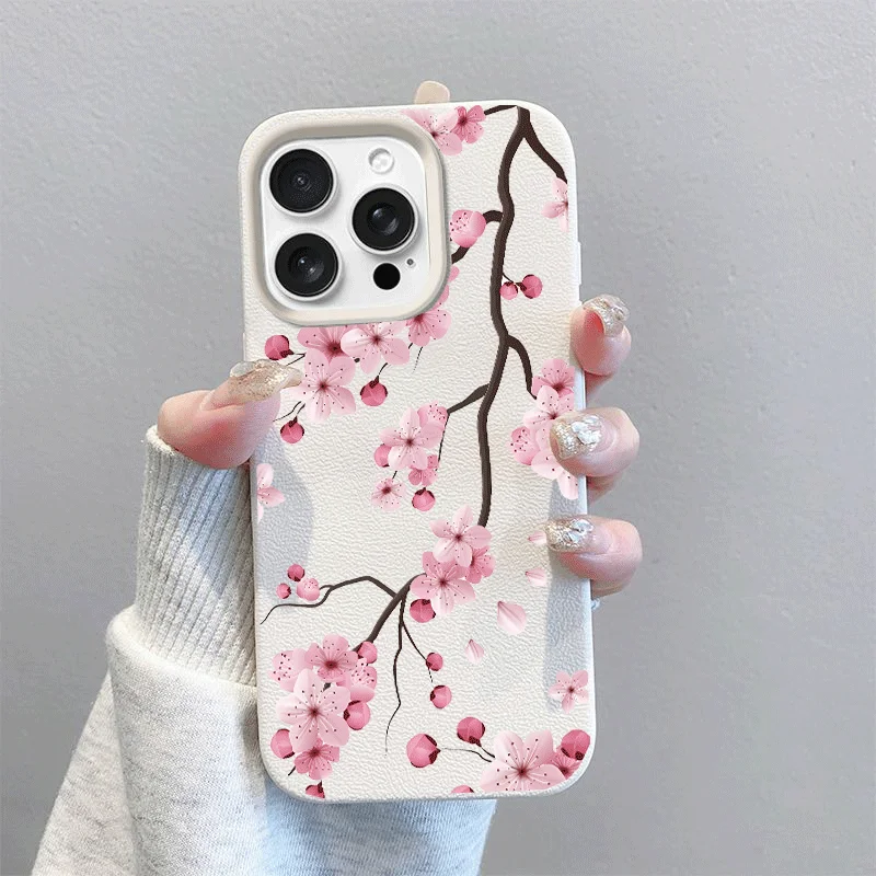 Peach Blossom Leather Silicone Phone Case Cover