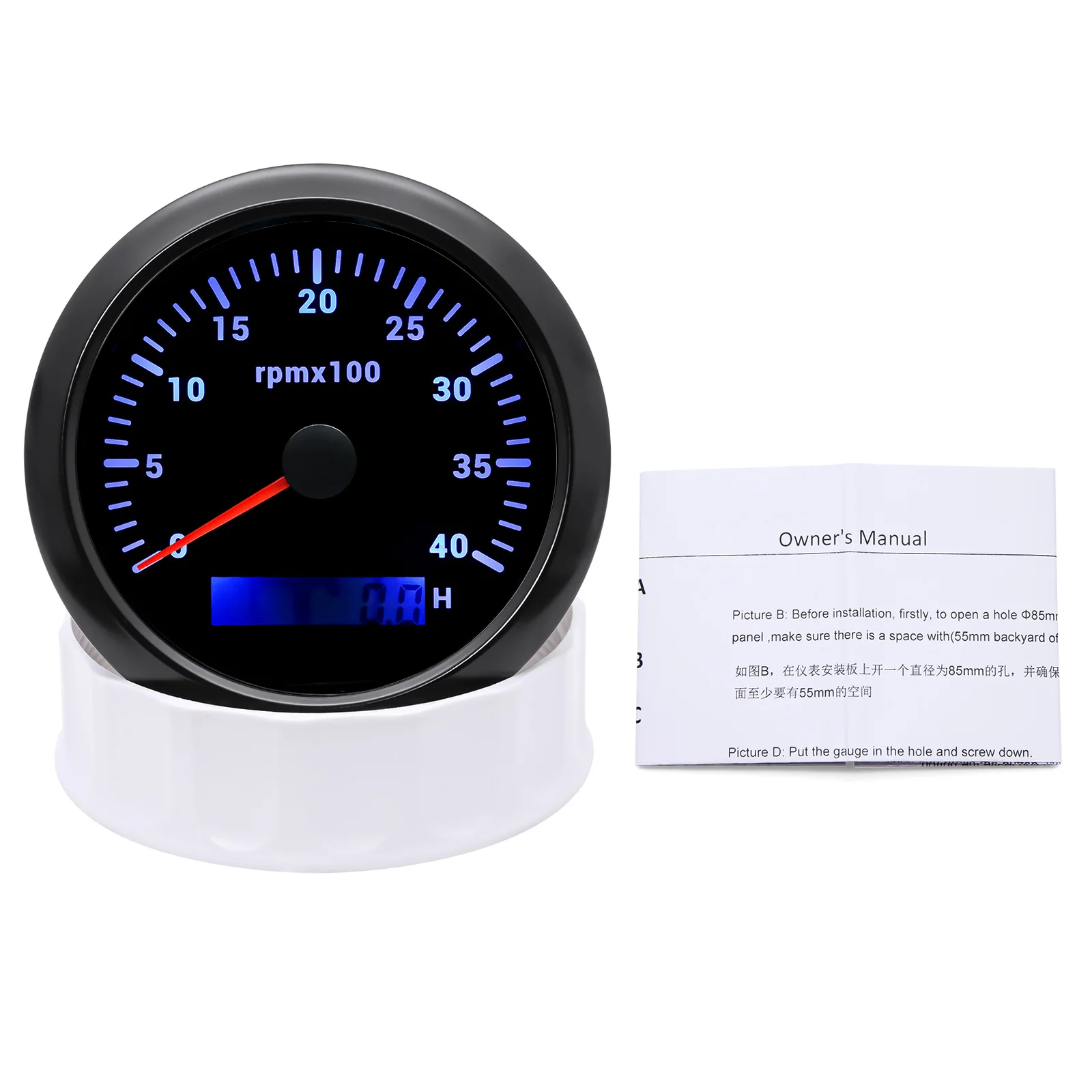 85mm Tachometer With 7 Colors Backlight 3000 4000 6000 RPM Meter With Digital Ho