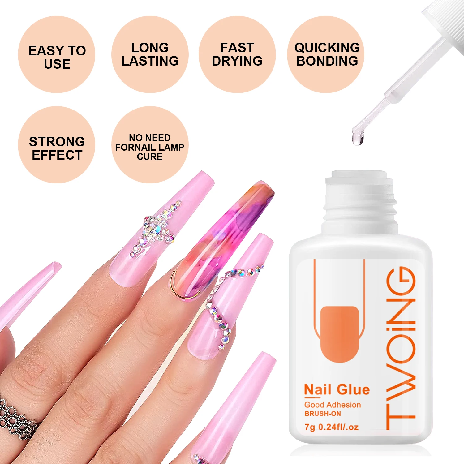 7g Nail Glue for False Nail Tips Fast-Dry Glitter Acrylic Nail Art Accesories Adhesive Manicure Tool Rhinestone Glue Withs Brush
