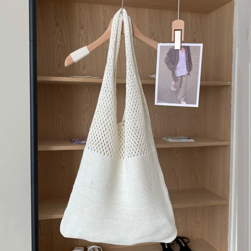 Fashion Women Hollow Woven Crochet Bag Large Capacity Shoulder Bags Knitting Handbags Eco Female Shopping Tote