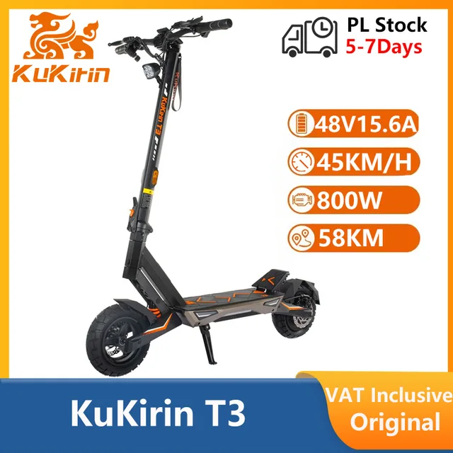 Trottinette électrique Kukirin T3, moteur 800W, batterie 48V15.6AH, vitesse 45KM/H, autonomie 58KM, instrument intelligent LED, stock UE 1