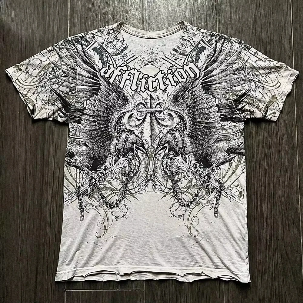thumbnail image 1 of Camisetas para hombre Y2K Affliction, camiseta Retro para mujer, ropa de calle, camiseta gótica con estampado de calavera y Cruz, camisetas gráficas a la moda para niños, 1 of 4
