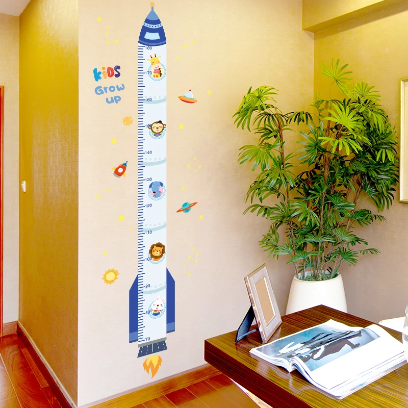 [SHIJUEHEZI] Height Measure Wall Stickers DIY Cartoon Rocket Wall Decals for Kids Rooms Baby Bedroom Nursery Home Decoration wall graphics