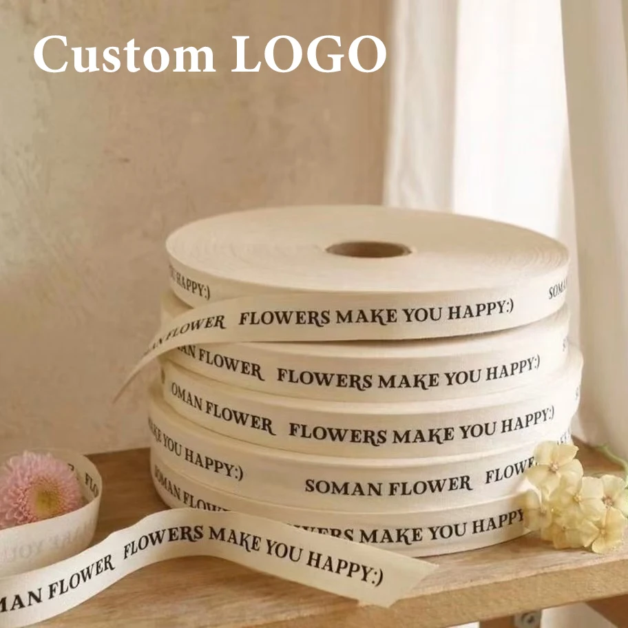 Cotton Ribbon for Wedding Text Tape Strap DIY Handicraft Supplies Christmas Florist Gift Packaging Bouquets Handmade