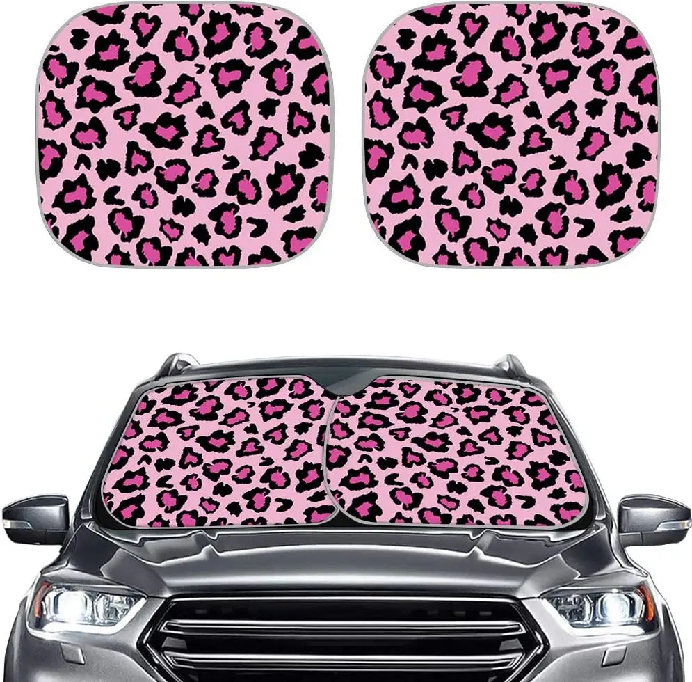 

Dremagia 2 Piece Foldable Windshield Sunshade for Cars, Classic Pink Leopard Print, Universal Fit, Auto Front Window Sun Visor P