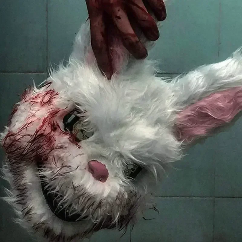 Halloween Horror Cosplay Decorative Prop Mask Bloody Rabbit Plush Bunny Mask Headgear Halloween Horror Bear