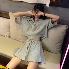 

Short Sets Women Cargo Style Korean Design Simple Loose Pocket Crop Top High Waist Wide-leg All-match Shorts Summer Femme Outfit