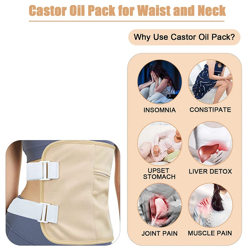 Castor Oil Pack (Compress) Reusable Castoroil Pack Kit Castoroil Wrap For Liver Detox & Comfort Sleep Fit(No Castor Oil) detox foot pads