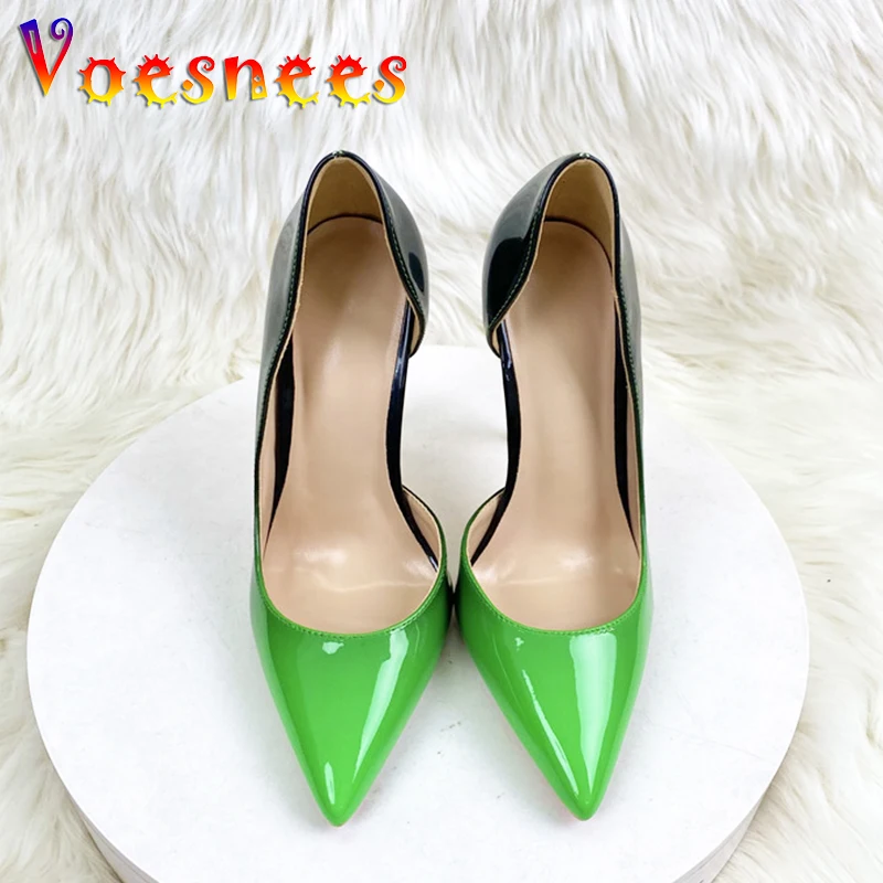 

12CM Thin Heel Shallow Mouth Women Shoes Autumn New Sexy Pointed Toe Pumps Fashion Gradient Color Models High Heels Plus Size 43
