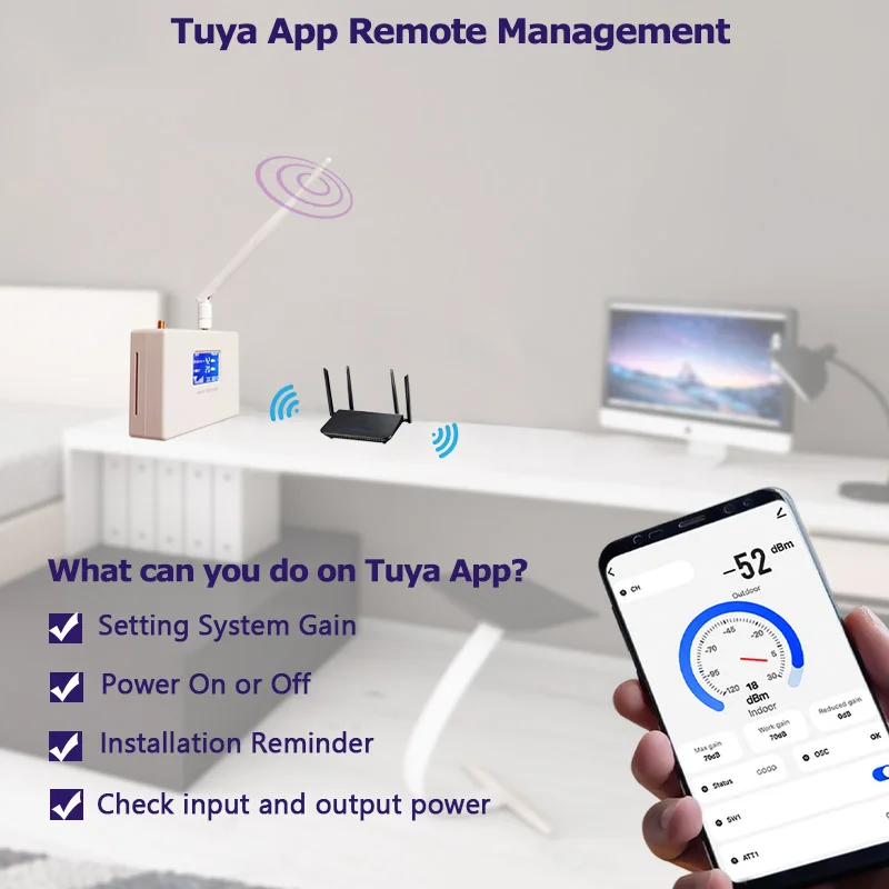 투야 앱 포함 신호 증폭기, GSM 셀룰러 풀 키트, 700Mhz B28 4G 5G 신호 부스터 리피터, 2G 4G