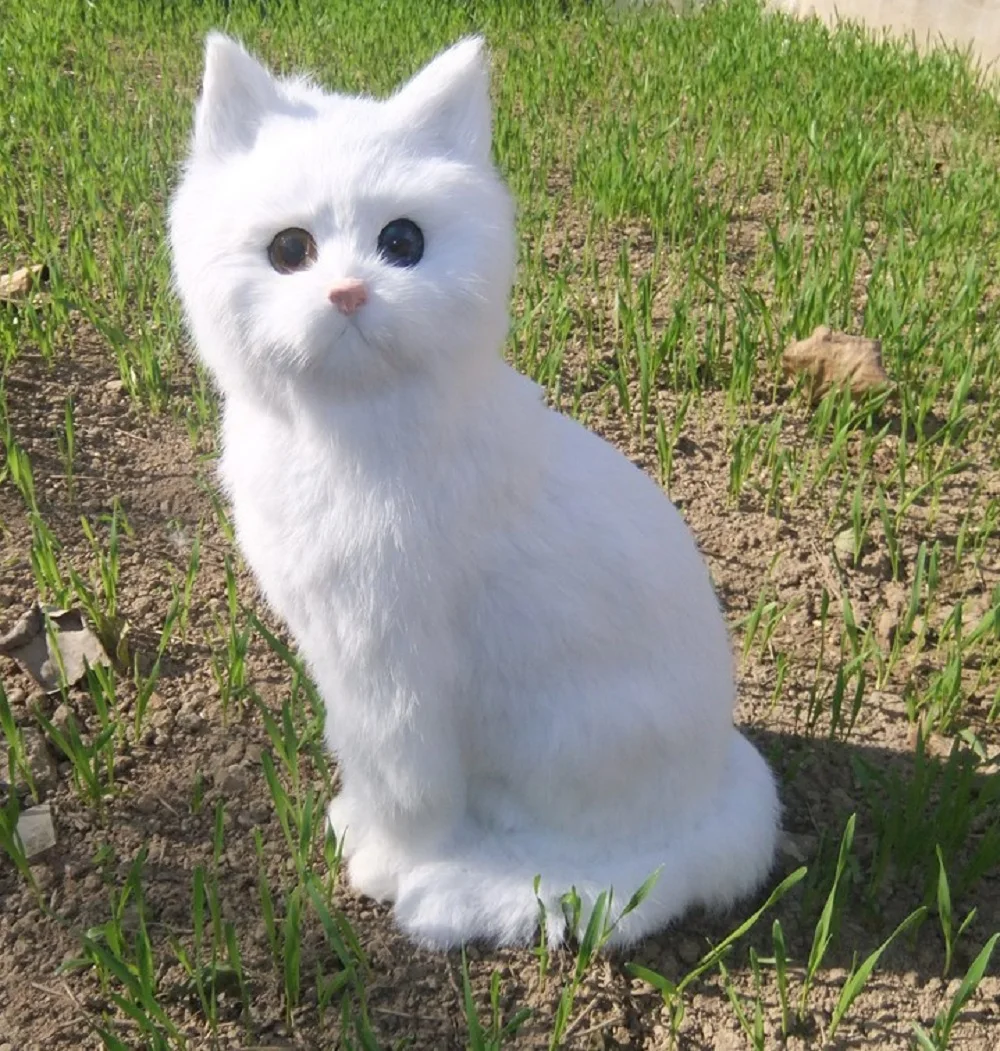 

big simulation cat plastic&fur handicraft big white cat model gift about 35x15cm