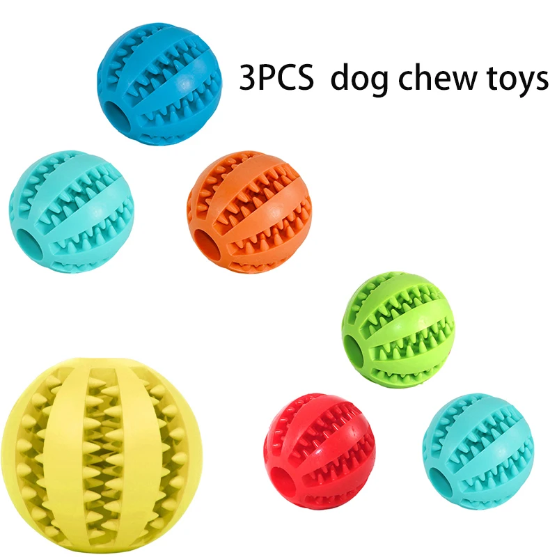 

3Pcs Pet Cat Toy Teeth Dog Chew Toy Teeth Cleaning Snack Ball Pet Dog Toy Ball Rubber Tough Interactive Bouncy Pet Supplies