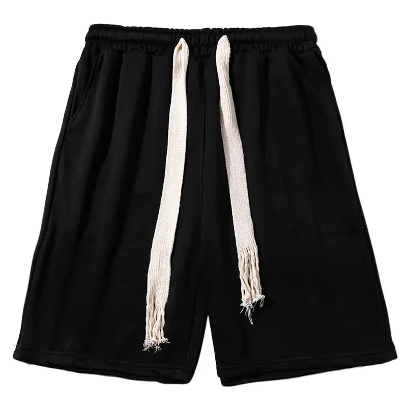 

Simple Solid Color Woven Drawstring Sports Shorts Men and Women Street Loose Wide Leg Cropped Sweatpants