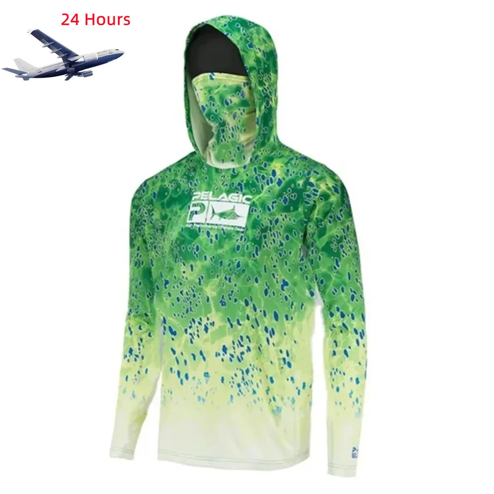 

Pelagic Fishing Clothing Mask Hooded Fishing Shirt Men Long Sleeve Upf 50 Uv Protection Fishing Jersey Tops Gear Camisa De Pesca