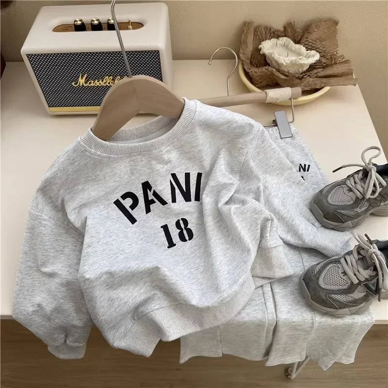 

Spring Autumn Girl Set Fashion Casual Long-sleeved O-neck Hoodie and Slit Bell Bottoms Two-piece Set Baby Girl Children Pullover