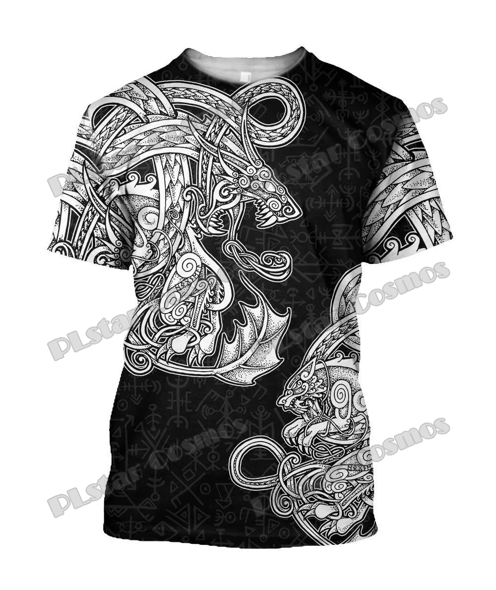 Sommer Männer T-Shirt Mjolnir Odin Drachen Tattoo 3d gedruckt T-Shirt Harajuku lässig Kurzarm T-Shirts Unisex Tops TX-195 – Detail 11