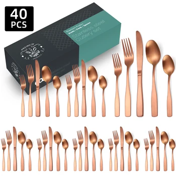 40/20pcs Set di posate opache di lusso Set di stoviglie da cucina in acciaio inossidabile Set di stoviglie per hotel Set di posate nere in oro rosa regalo 1