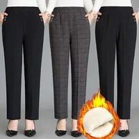 Autumn/Winter Thickened Fleece-Lined High-Waisted Casual Pants Loose-Fit Straight-Leg Outer Wear For Middle-Aged And Elderly Wom