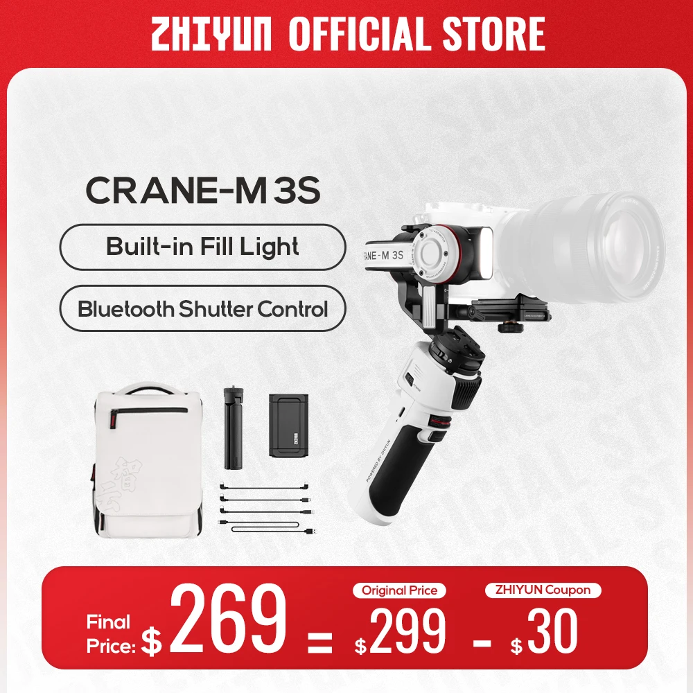 Zhiyun Official Crane M3S  Ufficiale Gru M3S Stabilizzatore Per Fotocamera Palmare Gimbal Fill Light Per Fotocamere Mirrorless Telefono Per Sony Zve10