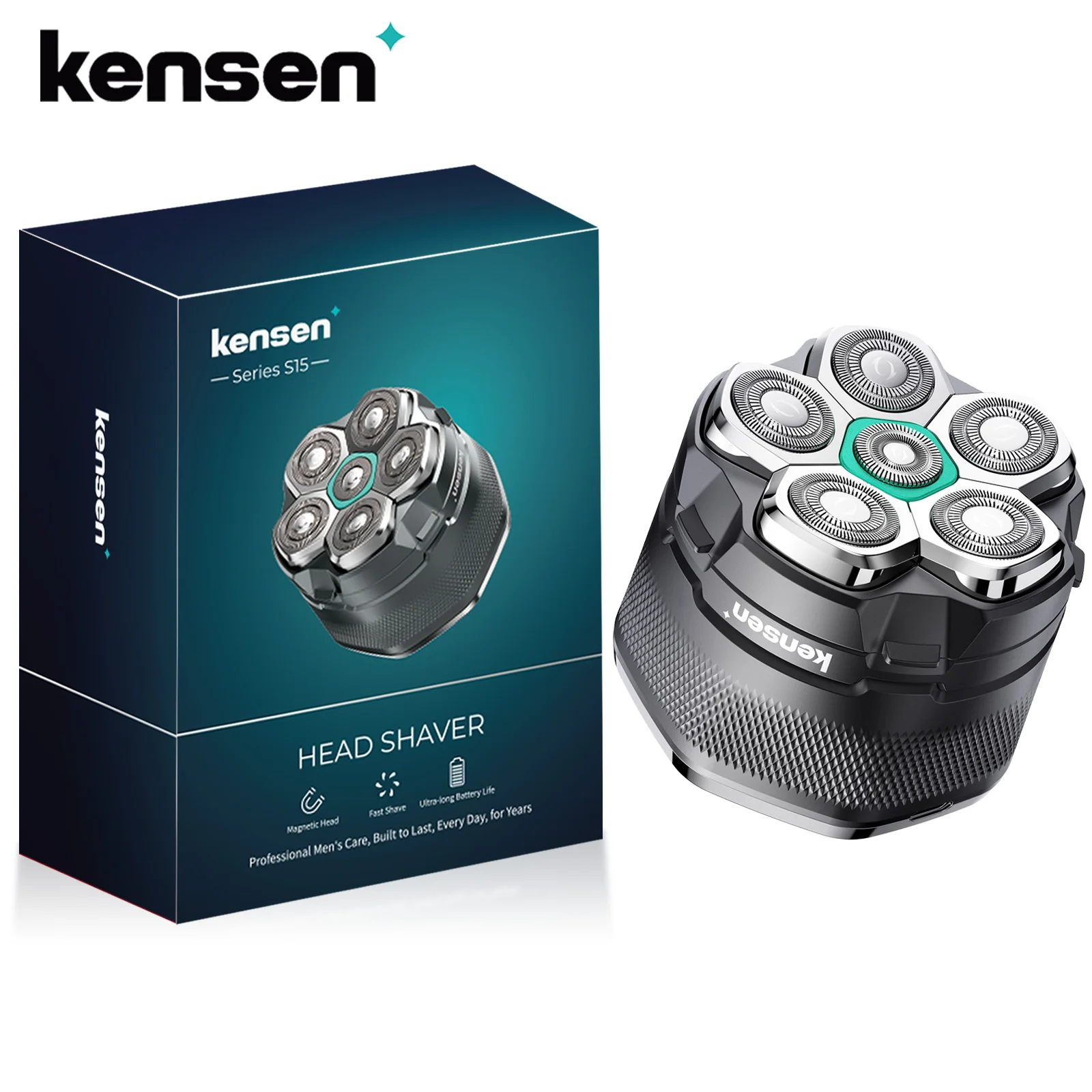 KENSEN 대머리 남성용 전기 면도기, 6D 마그네틱 면도기, 헤어 트리머, USB 충전식 LED 디스플레이, 방수 수염 면도기