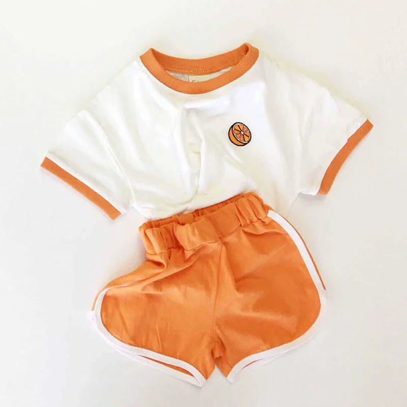 Infant children's suits baby clothes boys contrast color shoulder short-sleeved T-shirt girls baby simple casual shorts suit baby outfit matching set