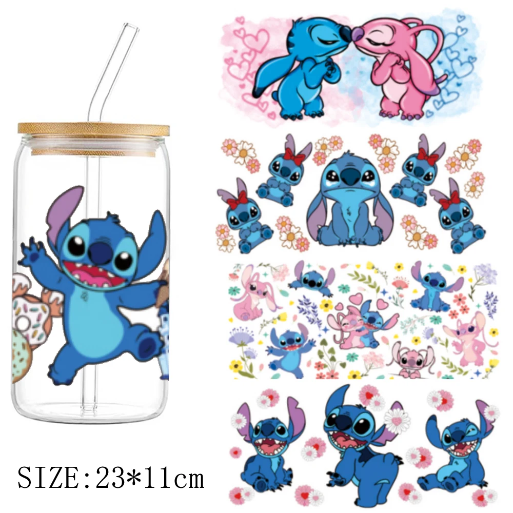 

1pcs lilo and stitch 16oz DTF Sticker Cups Personalize UV Wrap Transfer Sticker Custom Label DIY Logo Selfadhesive Waterproof