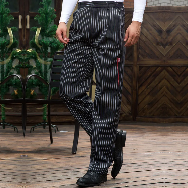 Novel Dingheng Chef Work Pants Hotel Uniform Pants Restaurant Kitchen Chef's Men's Black and White Stripes Chef's