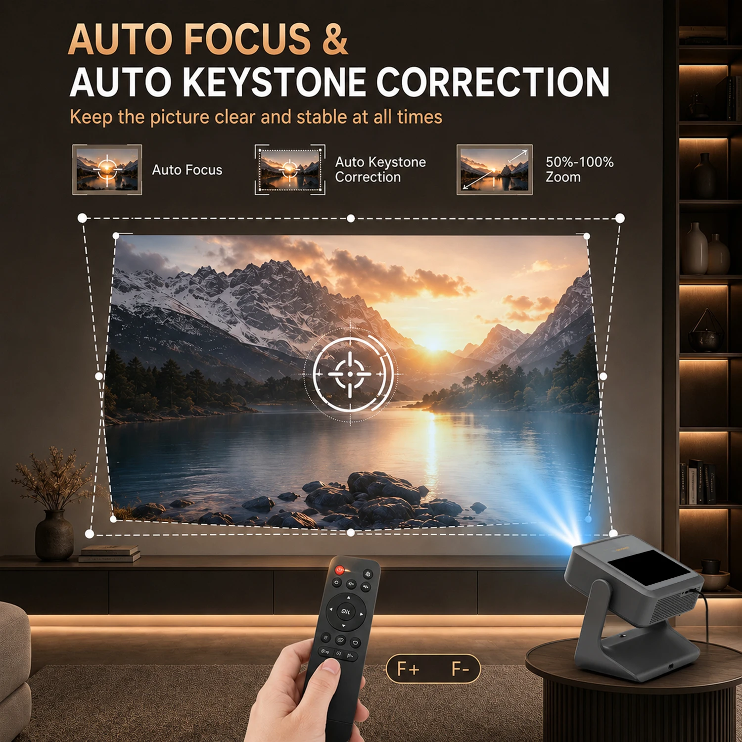 7인치 휴대용 프로젝터 터치스크린 4K 자동 키스톤 보정 천장 마운트 iOS 안드로이드 동기화 사무실 프레젠테이션