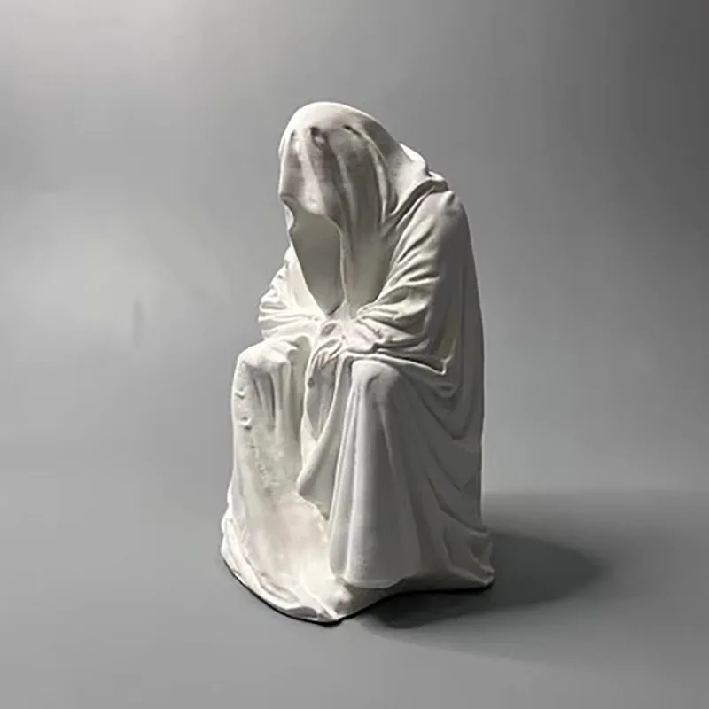 Ghost Wizard Death Robe Desktop, Creative Gypsum Sculpture Ornaments, Retro, Niche, Strange Party Gifts