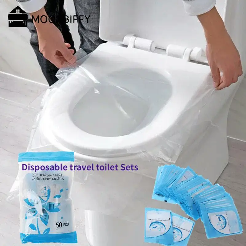 50pcs Disposable Toilet Seat Cover Maternity Thickened Waterproof Plastic Travel Toilets Seat Covers For Household Hotel