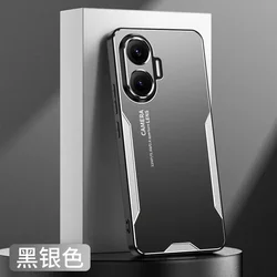 Rugged Aluminum Alloy Armor Case with Ice - like Feel and Shockproof Protection - Poco F7 (Black Silver)