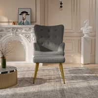 Стул Comanlai с откидной спинкой и табуреткой, стул с мягким подлокотником, золотой металлической ножкой и высокой спинкой, для гостиной, спальни — изображение 5