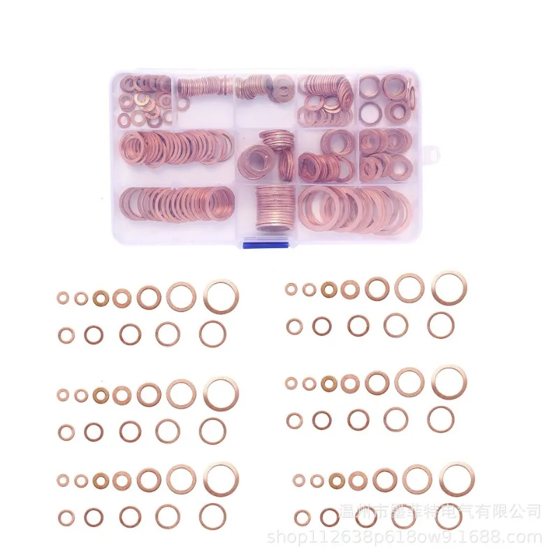 

280pcs Red Copper Gasket Box, Red Copper Sealing Gasket Combination O Type Gasket Set