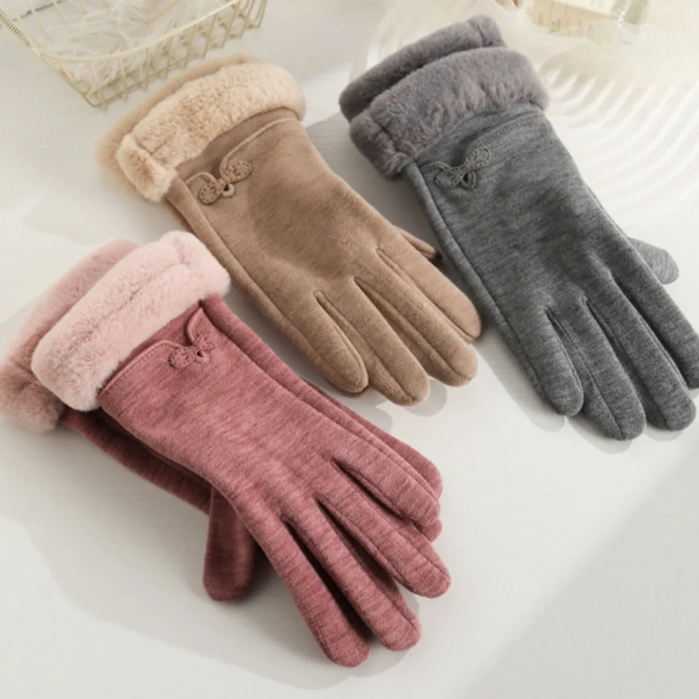 

Rabbit Velvet Material Finger Gloves Windproof Double Sided Plush Warm Gloves Cold Prevention Plush Wrist Opening