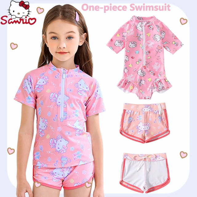 Fato de banho Kawaii de peça única para menina, roupa de banho infantil,  calção de banho para spa, desenho animado Hello Kitty fofo e Kawaii, verão,  novo - AliExpress