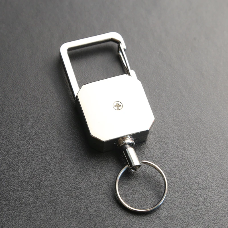 Retractable Anti-Loss Key Chain with D-Shaped Carabiner and Easy-Pull Lanyard