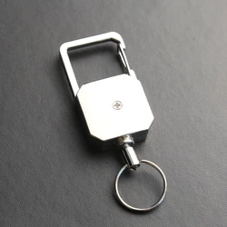 Retractable Anti - Loss Key Chain with D - Shaped Carabiner and Easy - Pull Lanyard (Silver)