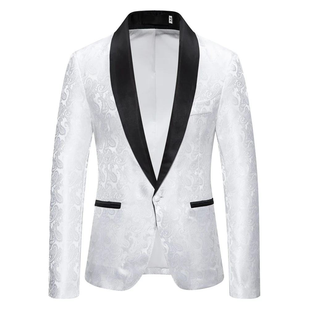 

Brand New Blazer Suit Coat Bright Causal Collar Contrast Color Fabric Fashion Jacquard Luxury Design Men Slim Fit