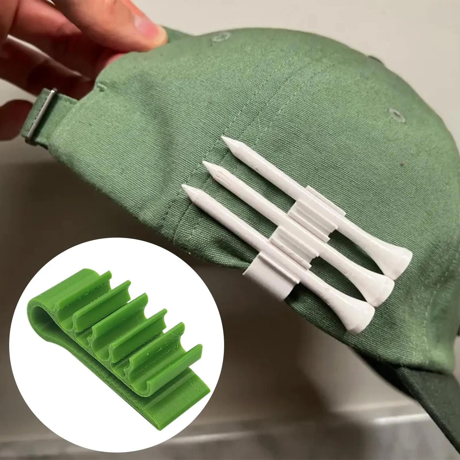 Description Picture 2 of item3D Printed Golf Tee Hat Brim Clips Holds 5 Golf Seats Holder Caps Clip Tee Organizer Clamp Creative Sport Accessories for Golfer