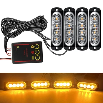 4 in 1 LED giallo stroboscopico spia di controllo wireless griglia per auto lampada di segnalazione flash di emergenza stroboscopio automatico per camion 12/24V