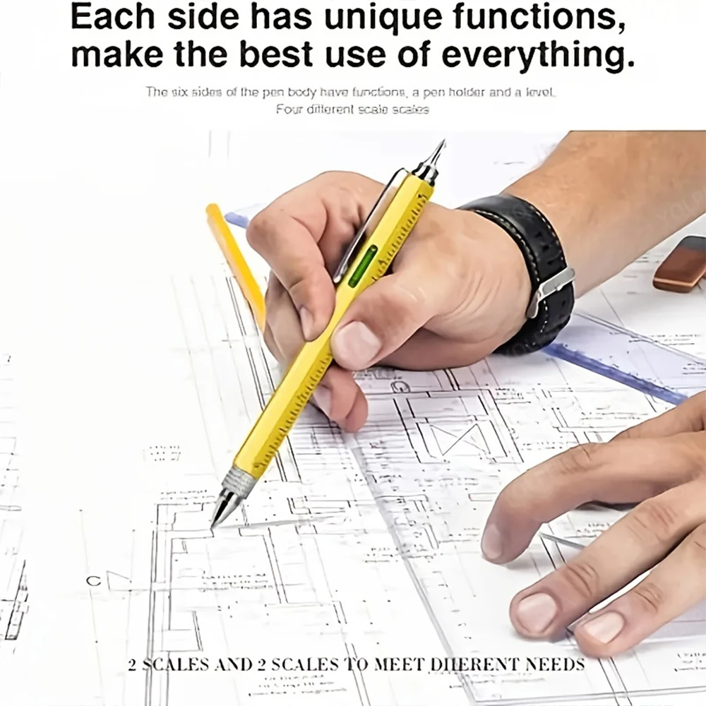 7 In 1 Multi-tool Metal Pen With Level Ruler Gadgets Engineer Woodworker Carpenter Pocket Tool With Stylus Ruler Screwdriver multifunction pen