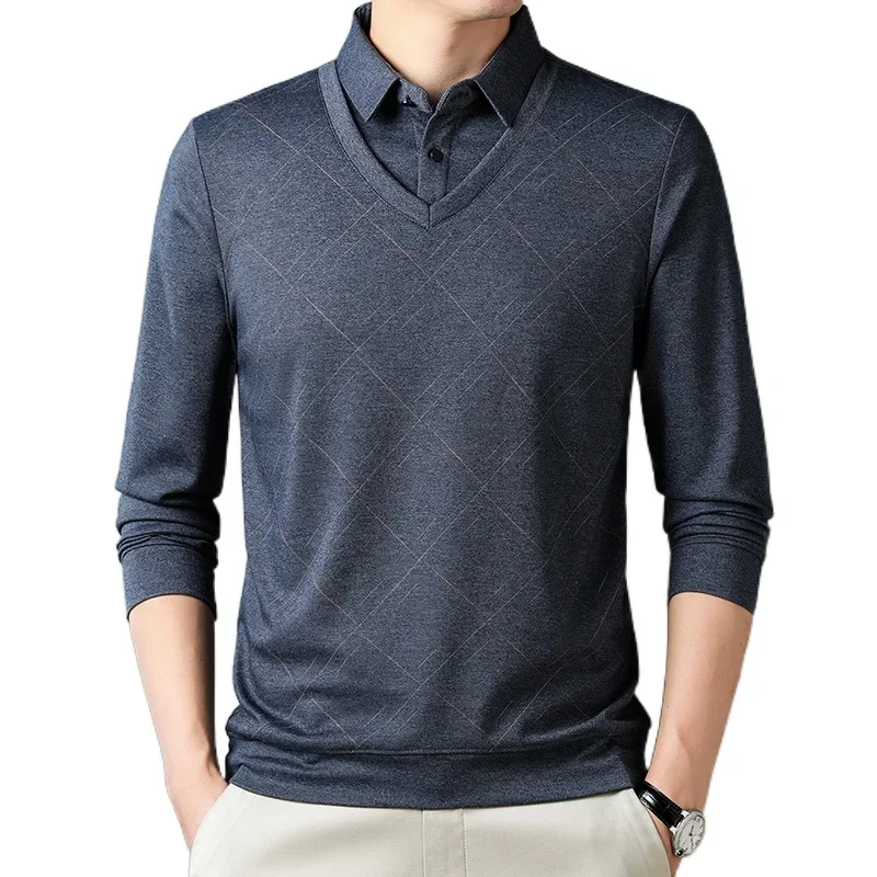 

New Winter Men's POLO Shirt Casual Long Sleeve POLO Collar Pullover Business Men's Clothing Comfortable and Warm