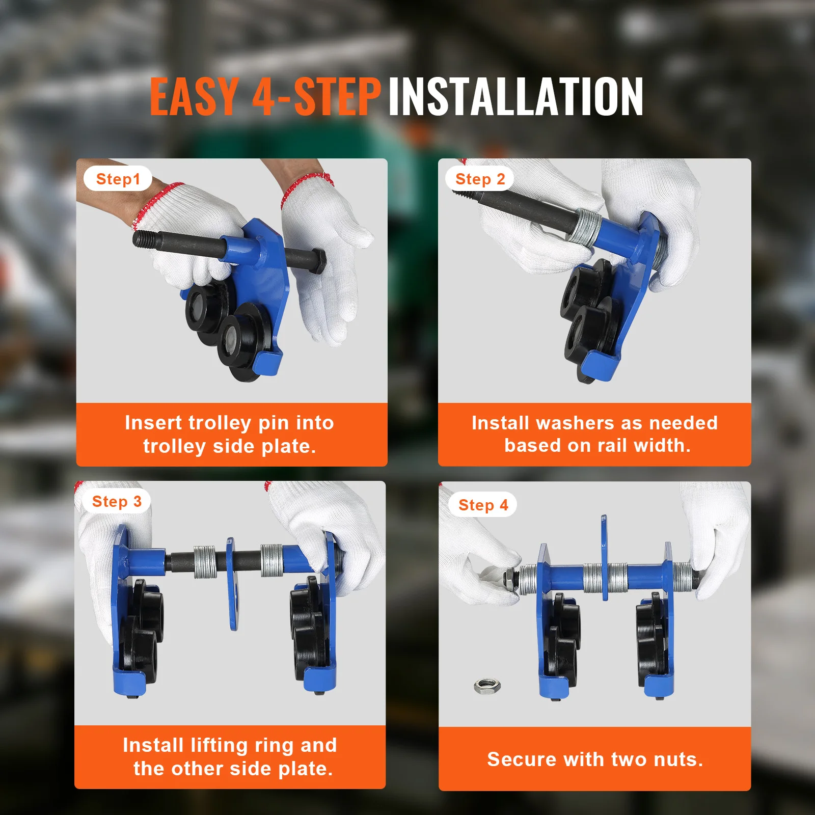 Beam Trolley Hoist 0.5/1/2/3Ton Manual Push Dual Wheels Adjustable Width 2.5-5.5in Garage Hoist for Straight Curved I Beam