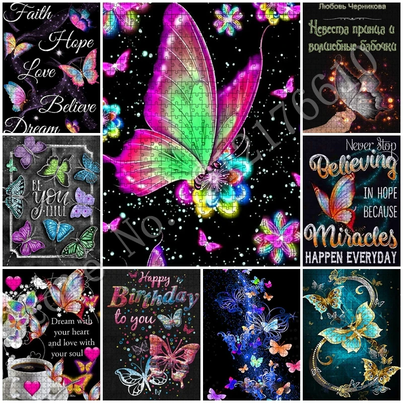 

Butterfly Phrase Text Puzzle Jigsaw 500 Pieces Paper Puzzles for Adult Modern Animal Lover Diy Creative Game Decompression Toys