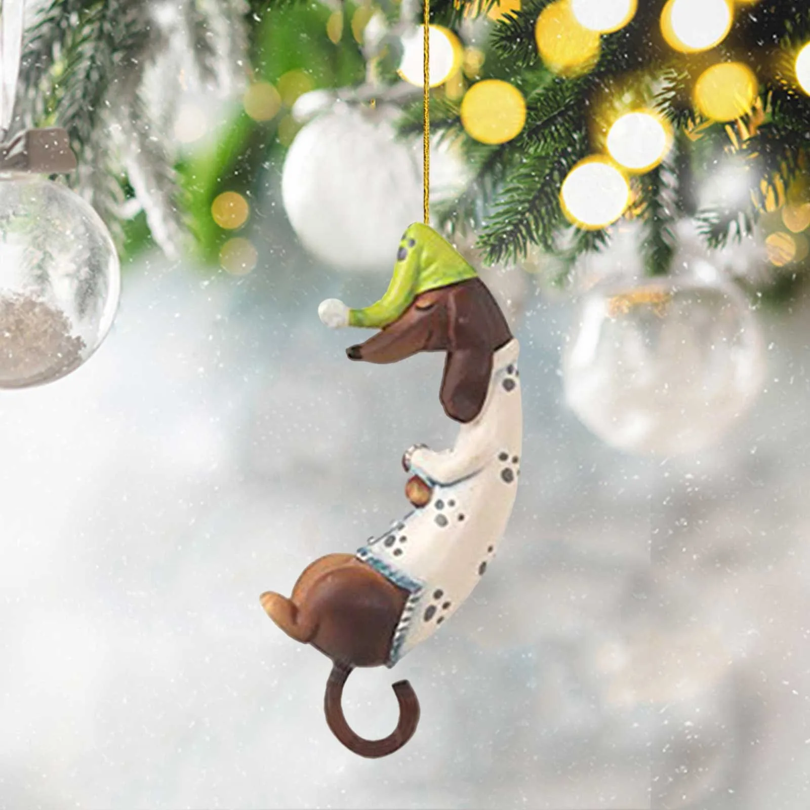 Christmas Tree Hanging Ornaments Dachshund Dog Shaped Acrylic Pendants Party Home Christmas Decorations Xmas New Year Gifts