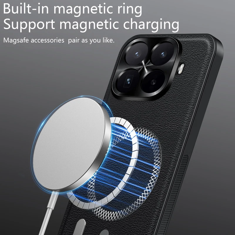 Magnetic Luxury Leather Texture Shockproof Back Cover with Wireless Charging Capability