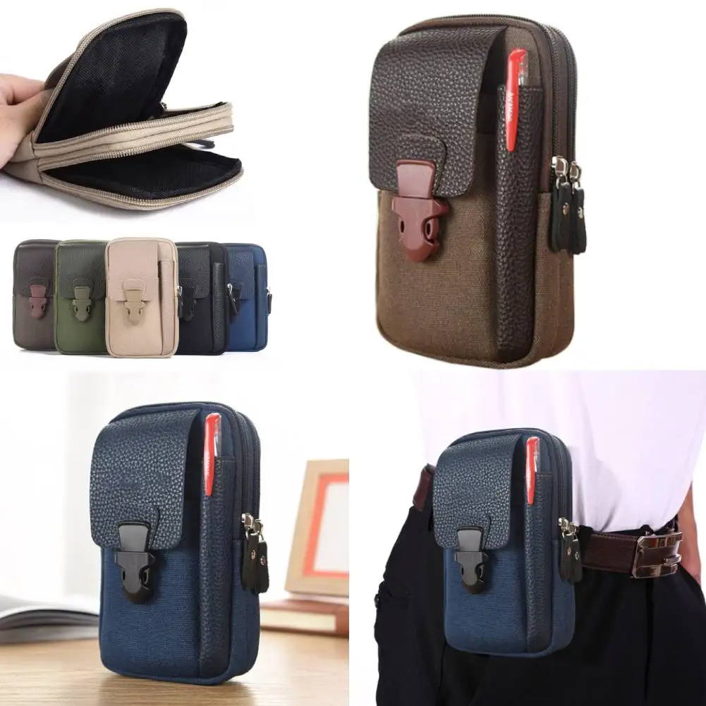Men Waist Pouch Wear Resistant Canvas Travel Phone Bag High-Quality Toolkit Package