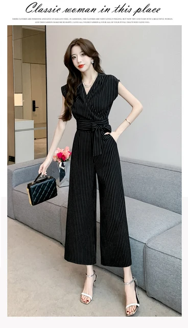 Women's Wide Jumpsuit Two Piece Set High Waist Rompers Office Lady Evening  Party Fashion Elegant Pants Sets Summer - Jumpsuits - AliExpress